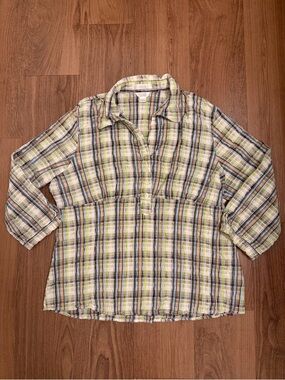 Christopher & Banks Plaid Button-Up Shirt in Cream, Green & Blue